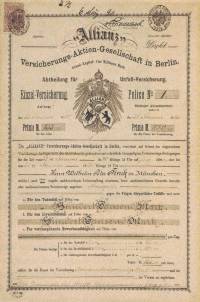 安联保险公司于1895年签订的第一张保险单-摘自安联公司百年史